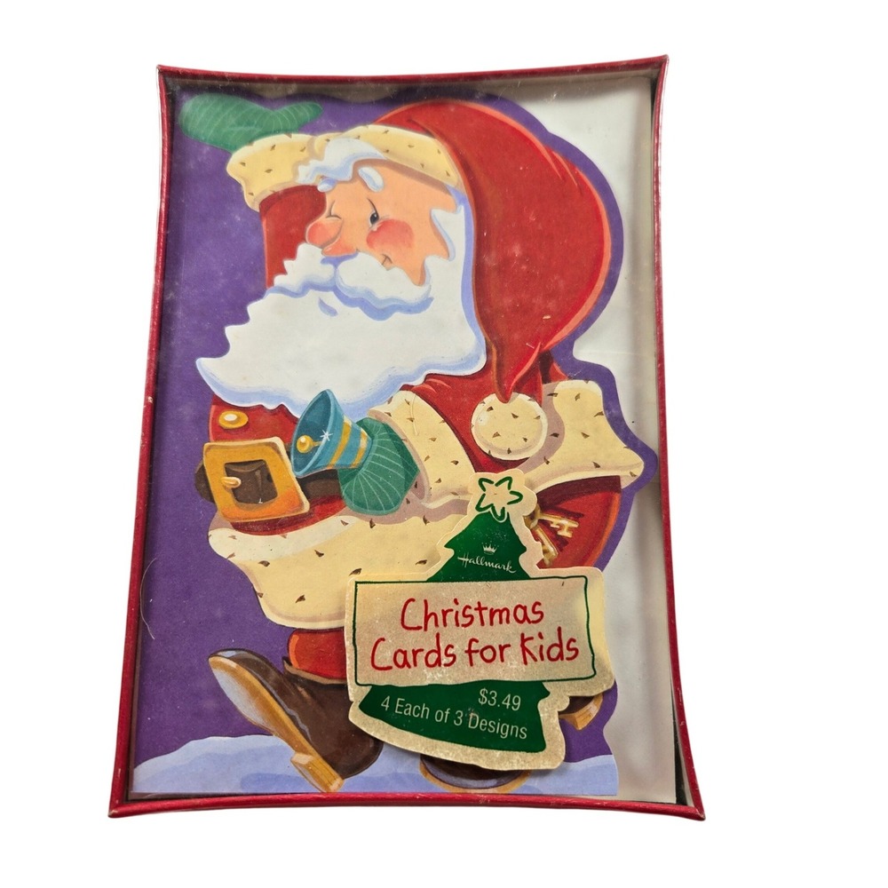 Vintage Hallmark Christmas Cards for Kids Santa Box 12 Cards 3 Designs NOS